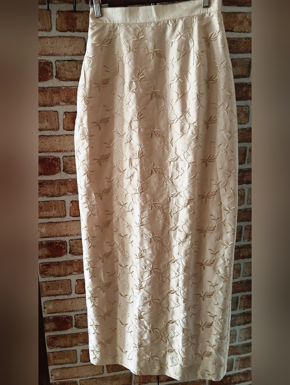 Vintage JESSICA MCCLINTOCK Long SILK Embroidered Floral Slit SKIRT Womens Size S - Picture 7 of 12